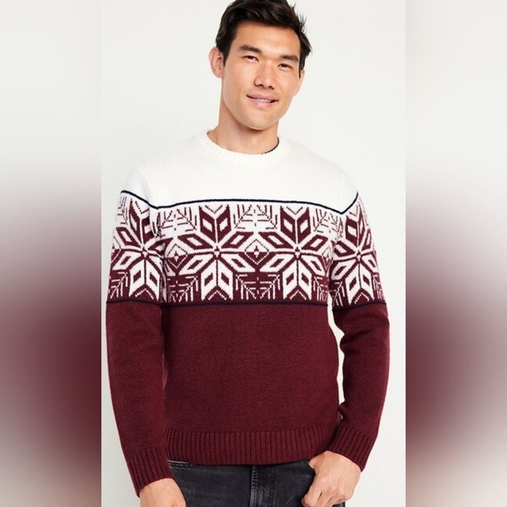 Old Navy SoSoft Maroon White Crewneck Sweater Snowflake Size XL NWOT 3001E
